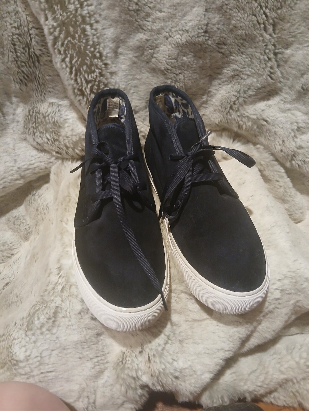 Tory Burch Black Suede Lace-Up Sneakers with White Sole